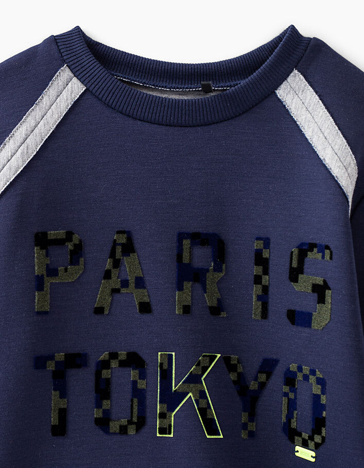 Indigo sweater met fluwelen flocking Paris Tokyo jongens  - IKKS