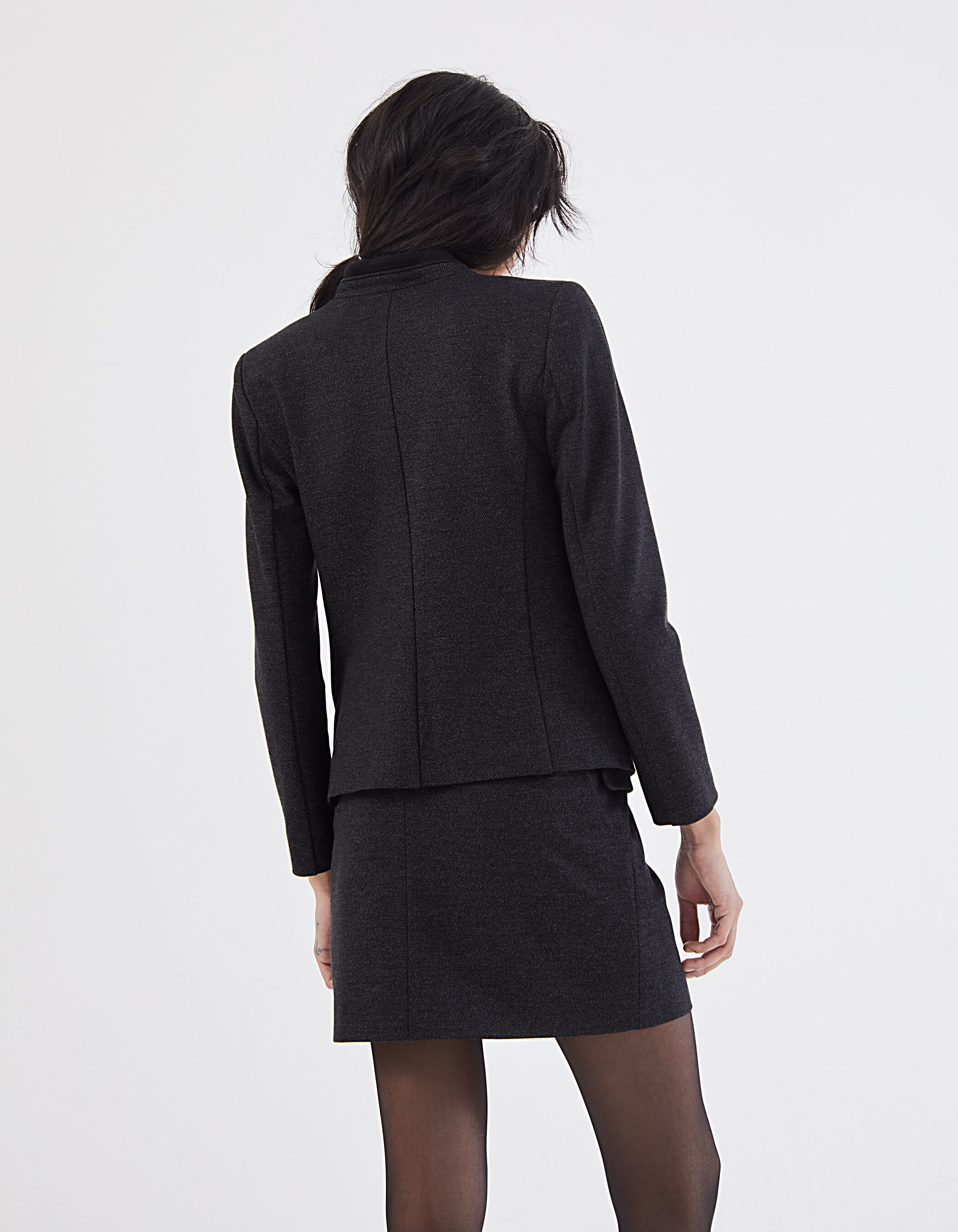 Women s semi plain Milano knit suit jacket stand up collar