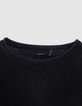 Pull noir tricot ajouré motif cœurs fille-4
