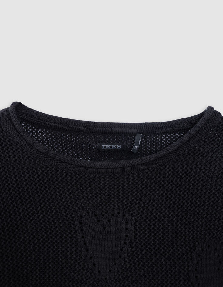 Pull noir tricot ajouré motif cœurs fille-4