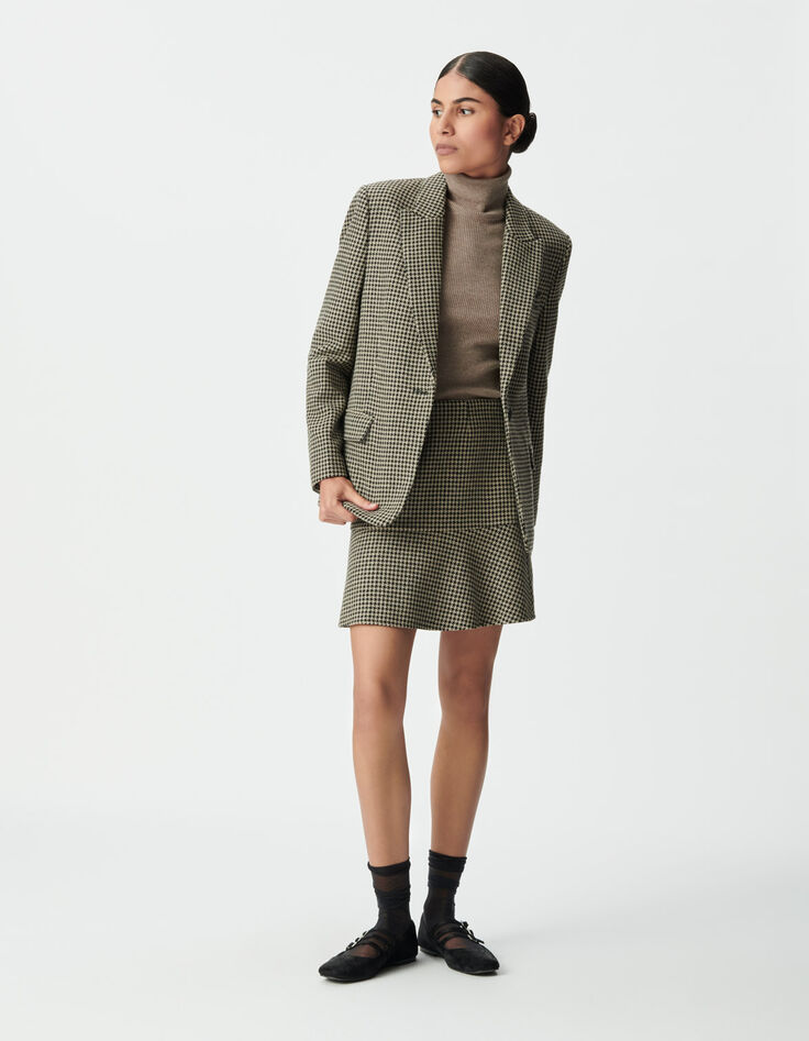 Women’s beige houndstooth short skirt-1 Women’s beige houndstooth short skirt-1