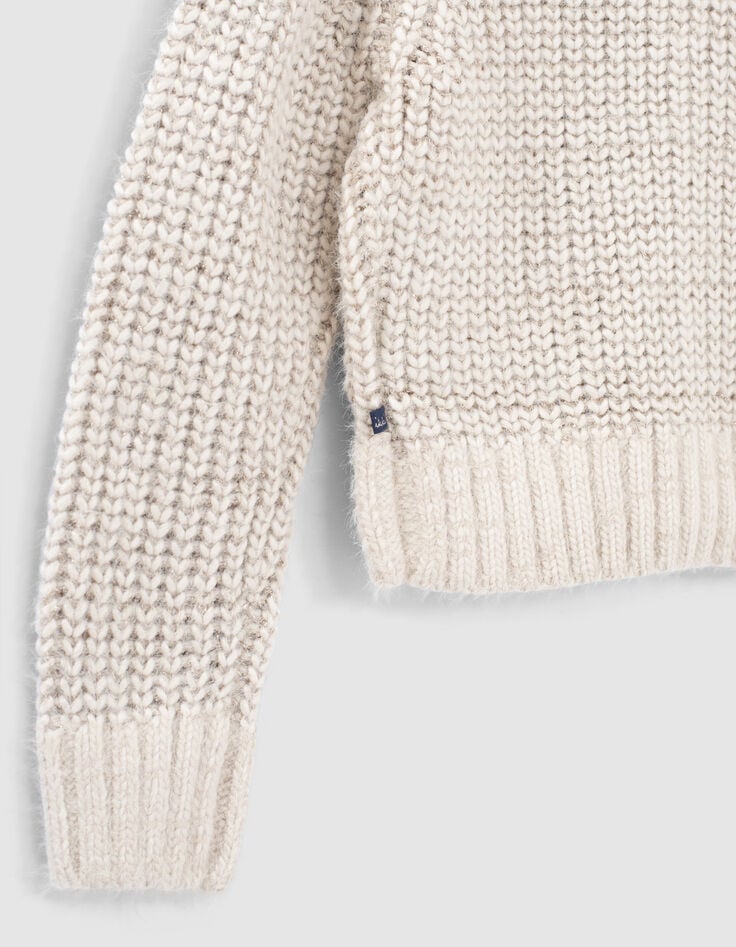 Cremewei&szlig;e M&auml;dchenstrickjacke mit Lurex-Verzierung-7