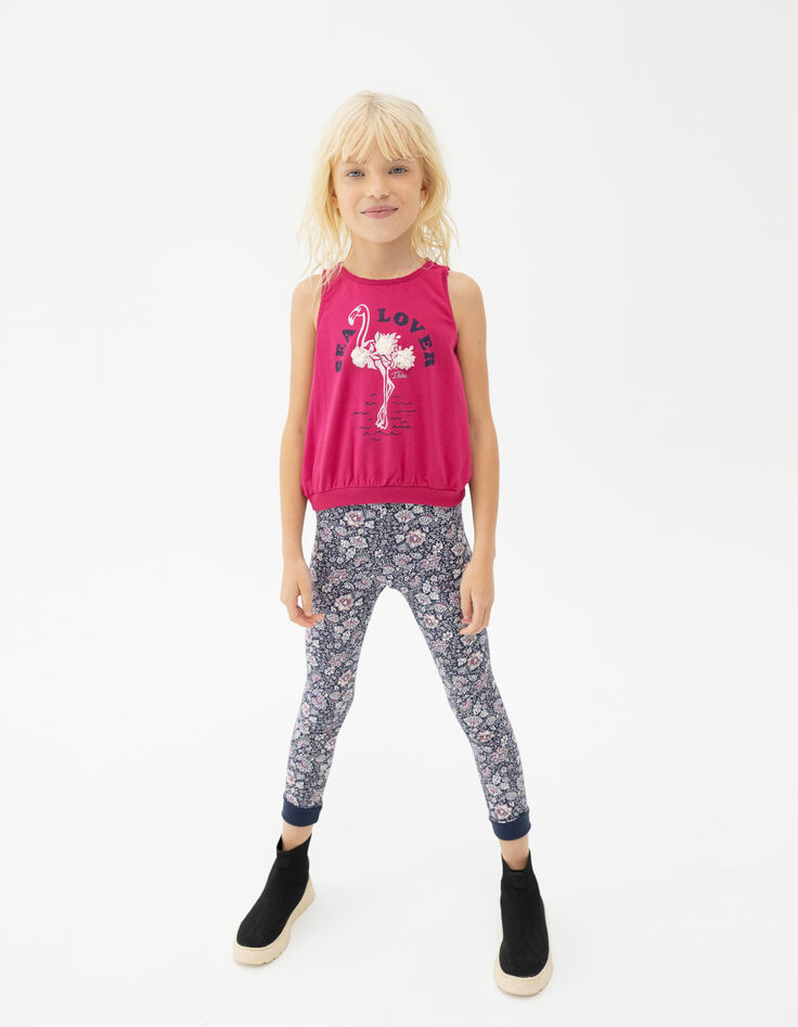 Girls' navy print/navy reversible leggings-7