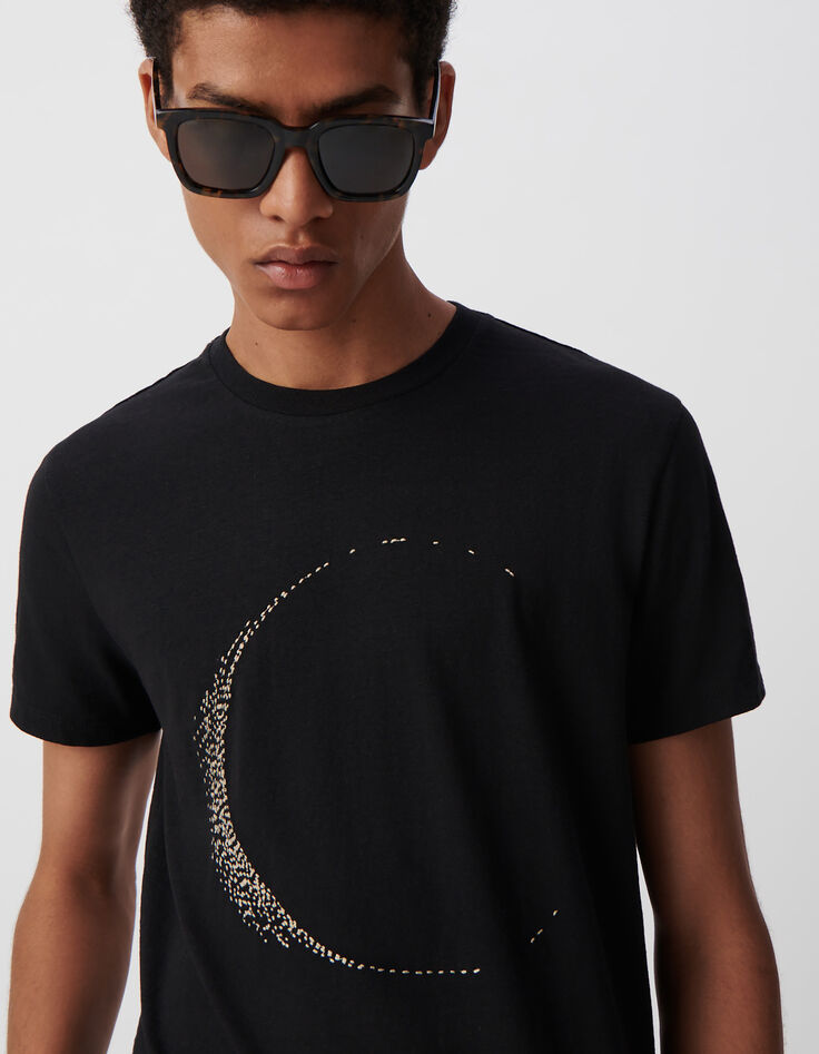 Black T-shirt with moon embroidery-4