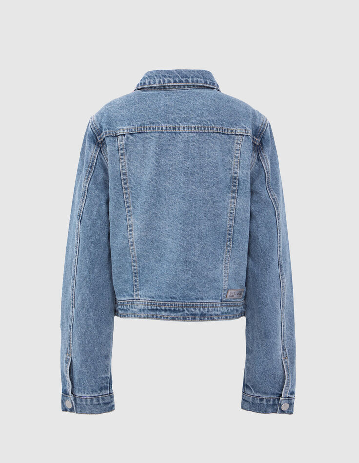 Blaue Waterless-Mädchenjeansjacke im Crop-Schnitt-3 Blaue Waterless-Mädchenjeansjacke im Crop-Schnitt-3