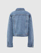 Blaue Waterless-Mädchenjeansjacke im Crop-Schnitt-3 Blaue Waterless-Mädchenjeansjacke im Crop-Schnitt-3