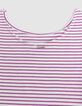 Weißes Mädchen-T-Shirt mit dünnen hellvioletten Streifen-5