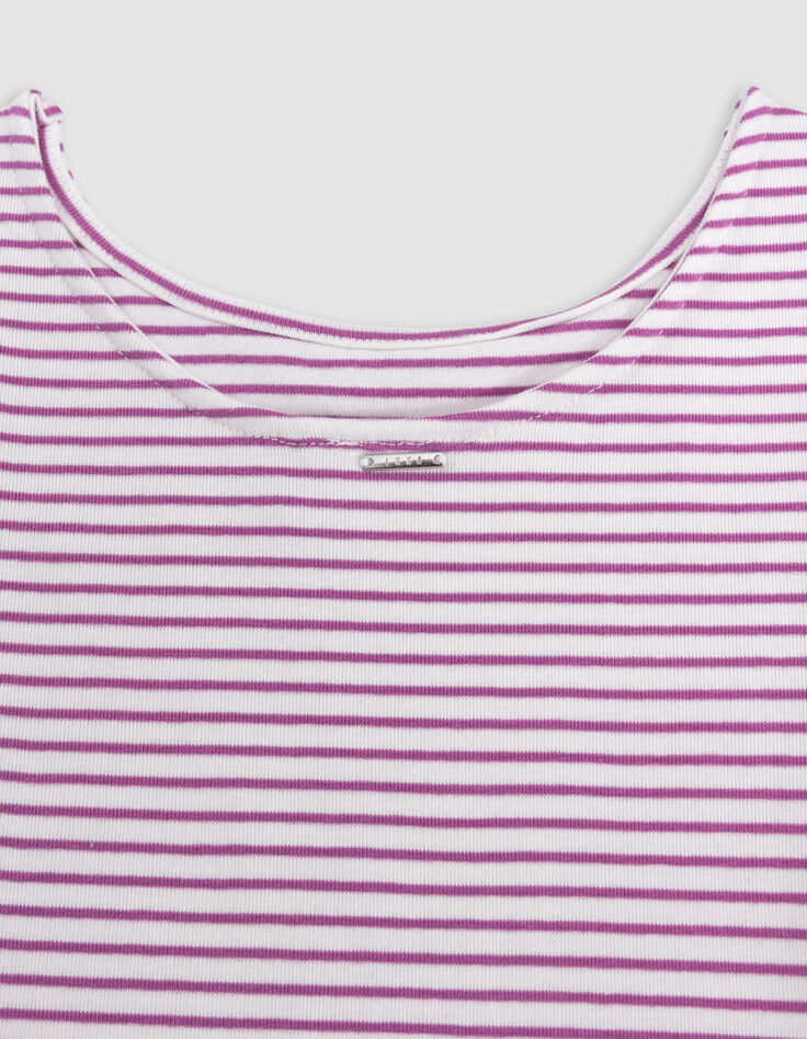 Weißes Mädchen-T-Shirt mit dünnen hellvioletten Streifen-5