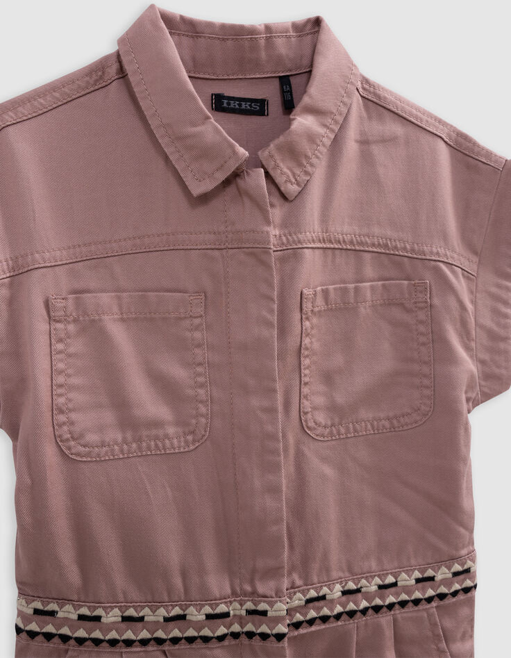 Langer rosa Mädchen-Overall mit Stickerei-5