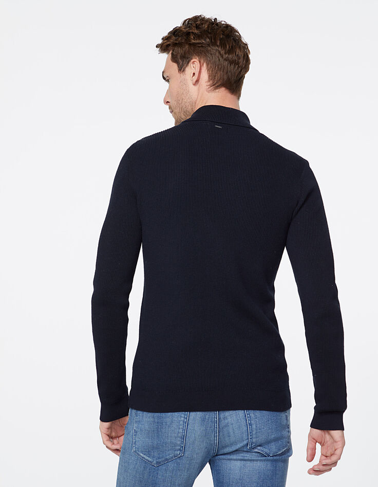 Pull marine tricot losanges reliefés Homme-3