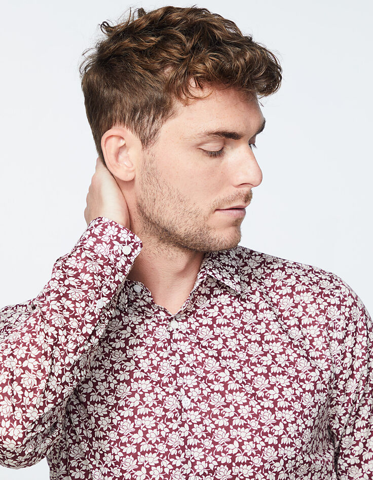 Men’s burgundy Liberty Lotus fabric SLIM shirt-4 Men’s burgundy Liberty Lotus fabric SLIM shirt-4