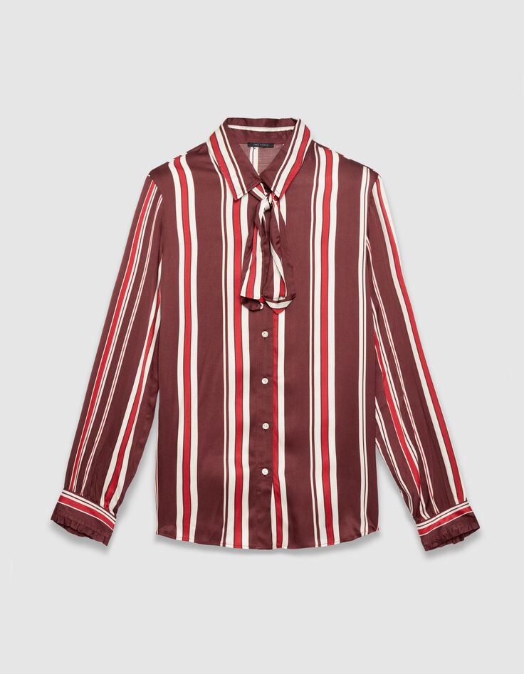 Women’s burgundy striped neck tie shirt-6