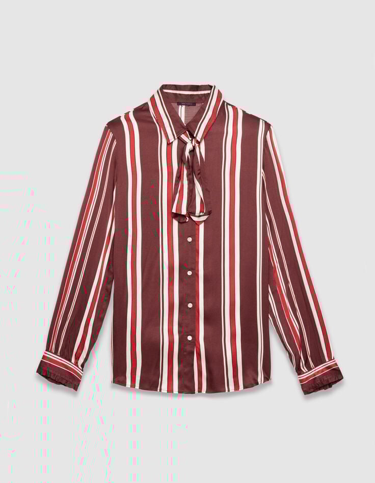 Women’s burgundy striped neck tie shirt-6 Women’s burgundy striped neck tie shirt-6