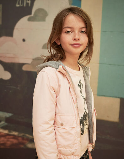 Girls’ powder pink and grey marl reversible jacket  - IKKS