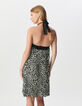 Robe dos-nu plissée grise polyester recyclé panthère Femme-3