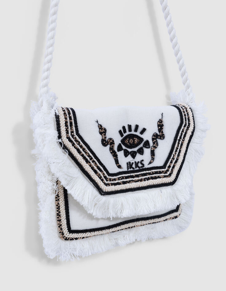 Beige Handtasche mit Stickerei und Perlen-7