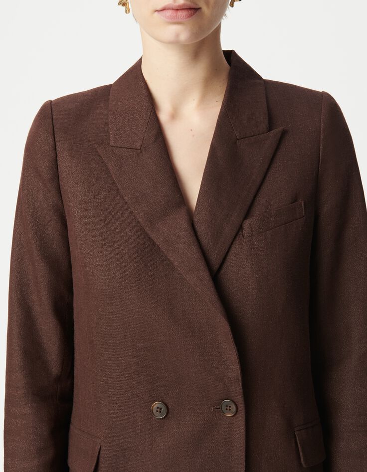 Bruin colbert met pailletten en dubbele rij knopen Dames-4