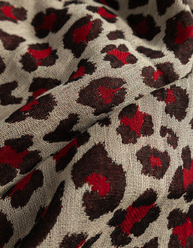 Rode sjaal jacquard luipaardmotief Dames-5 Rode sjaal jacquard luipaardmotief Dames-5