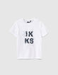 Camiseta blanco roto logo floral niño -2