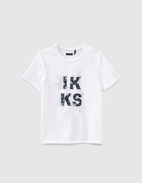 Cremeweißes Jungen-T-Shirt mit geblümtem Logo 