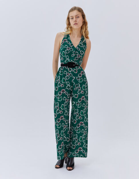 Women’s green XL flower print jumpsuit