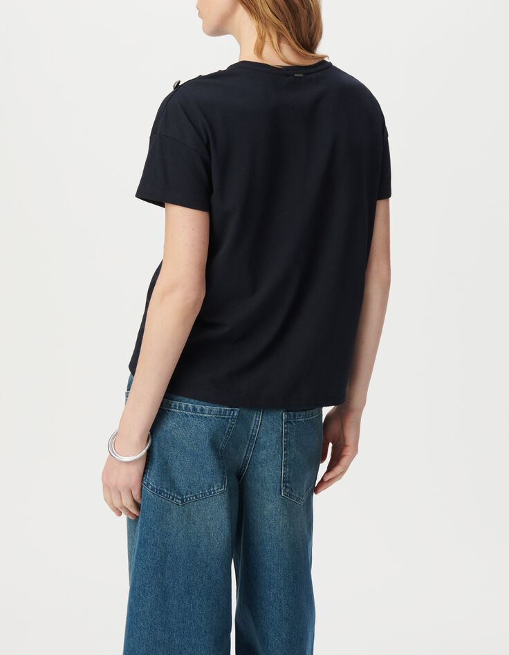 Tee-shirt col rond marine boutons militaire-3