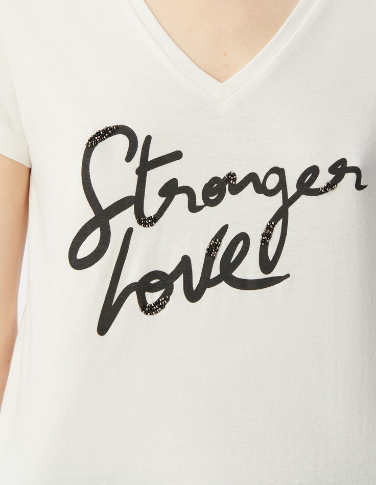Tee-shirt manches courtes blanc message brodé Femme-4