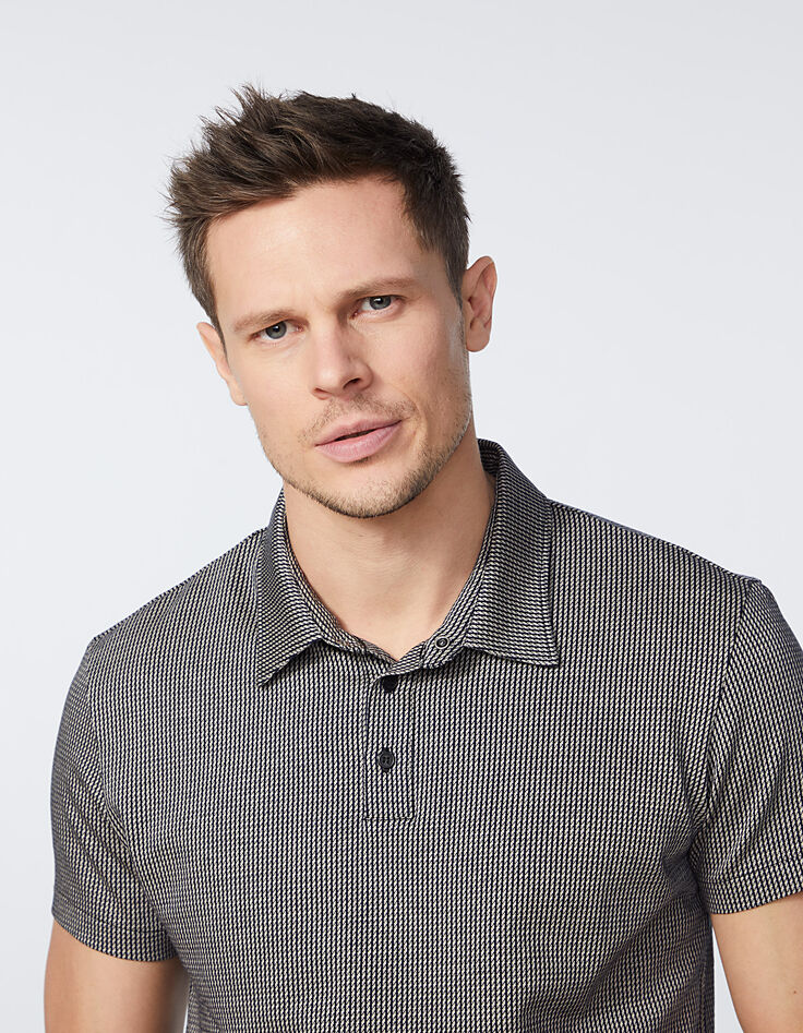 Men’s black striped minimalist Jacquard polo shirt-3