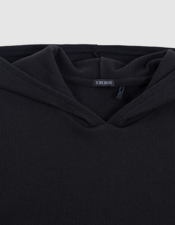 Camiseta con capucha de punto el&aacute;stico negro de ni&ntilde;a-3