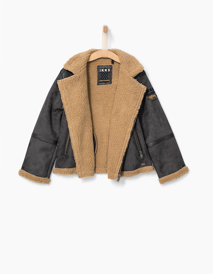 Veste grise imitation peau lainée garçon-3 Veste grise imitation peau lainée garçon-3