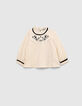 Ecru T-shirt zwart fantasieborduursel babymeisjes-1