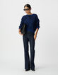 Blauer Damen-Croppedstrickpulli Zebramuster-1