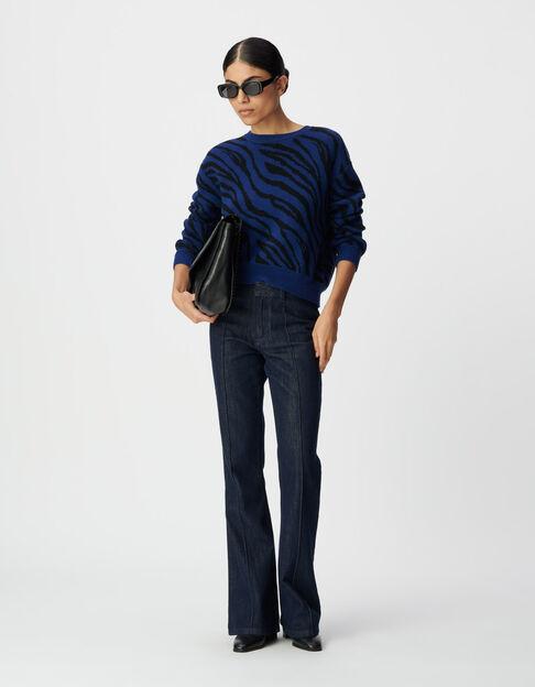 Blauer Damen-Croppedstrickpulli Zebramuster - IKKS