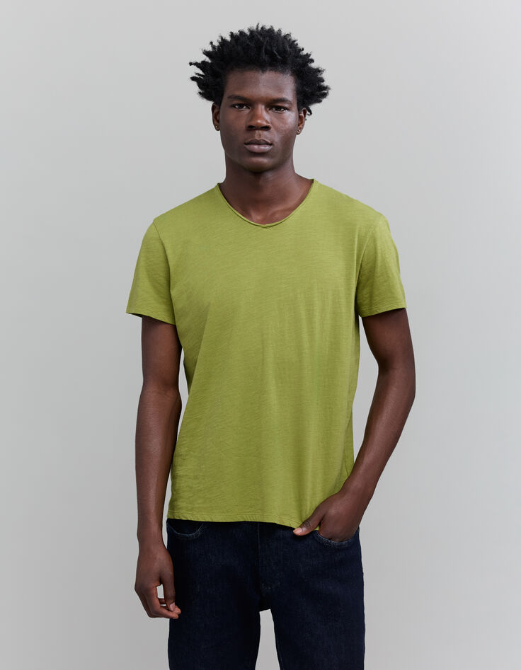 Men’s moss organic cotton Essential V-neck T-shirt-2