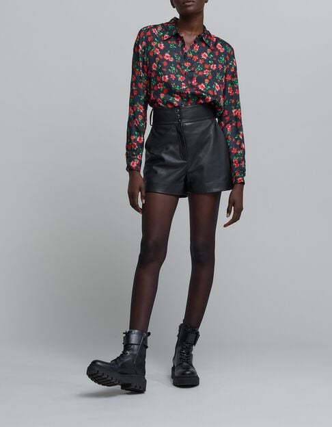 Zwart dameshemd met bloempixelprint - IKKS