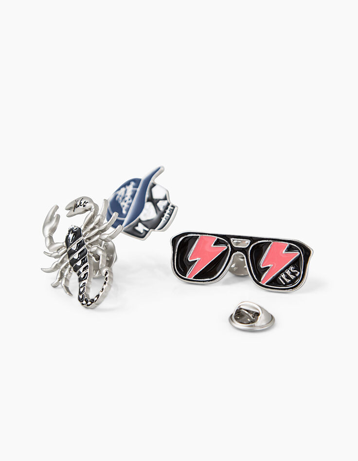 Pins mit Skorpion, Sonnenbrille und Totenkopf  -2
