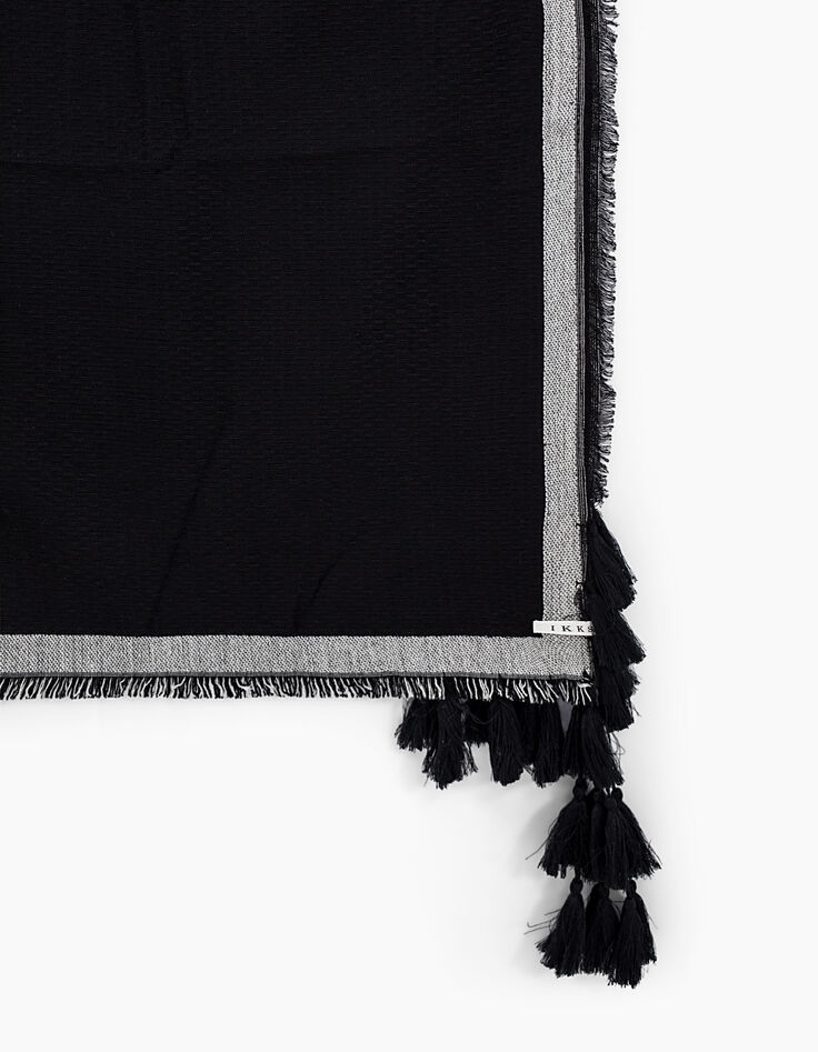 Chèche noir oversize jacquard et pompons femme-2