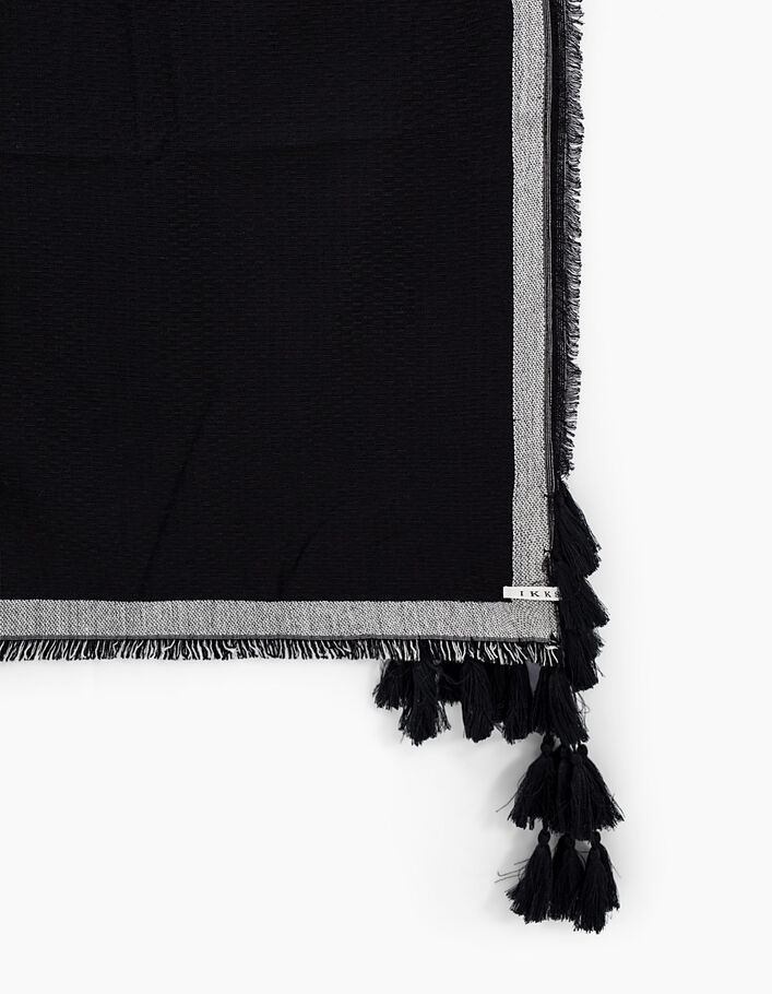 Women’s black oversize jacquard scarf+tassels - IKKS