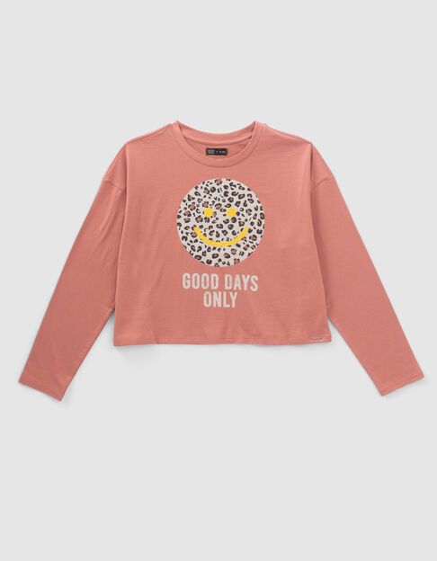 Camiseta terracota sonrisa fondo leopardo niña