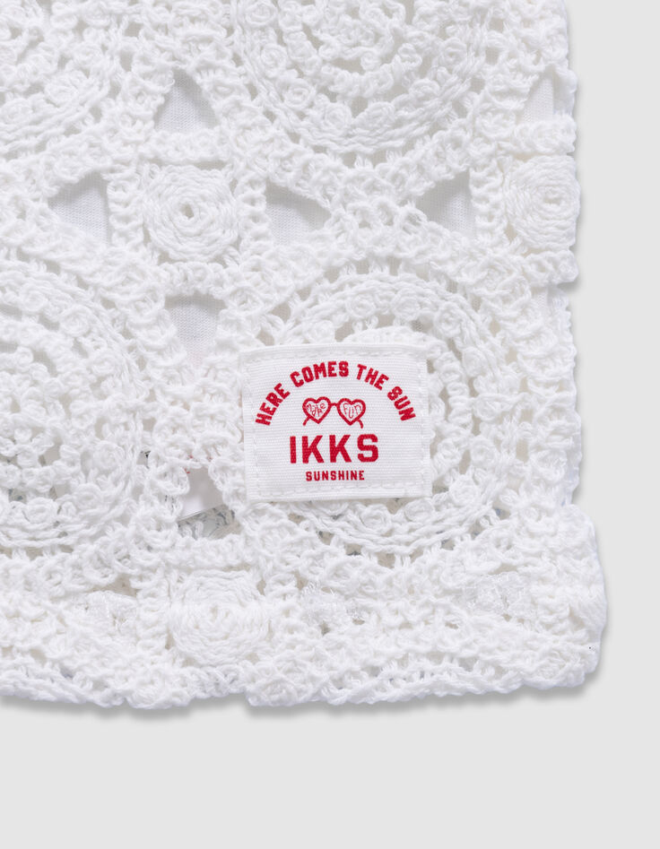 Top manches courtes blanc col polo crochet ajouré fille-7 Top manches courtes blanc col polo crochet ajouré fille-7