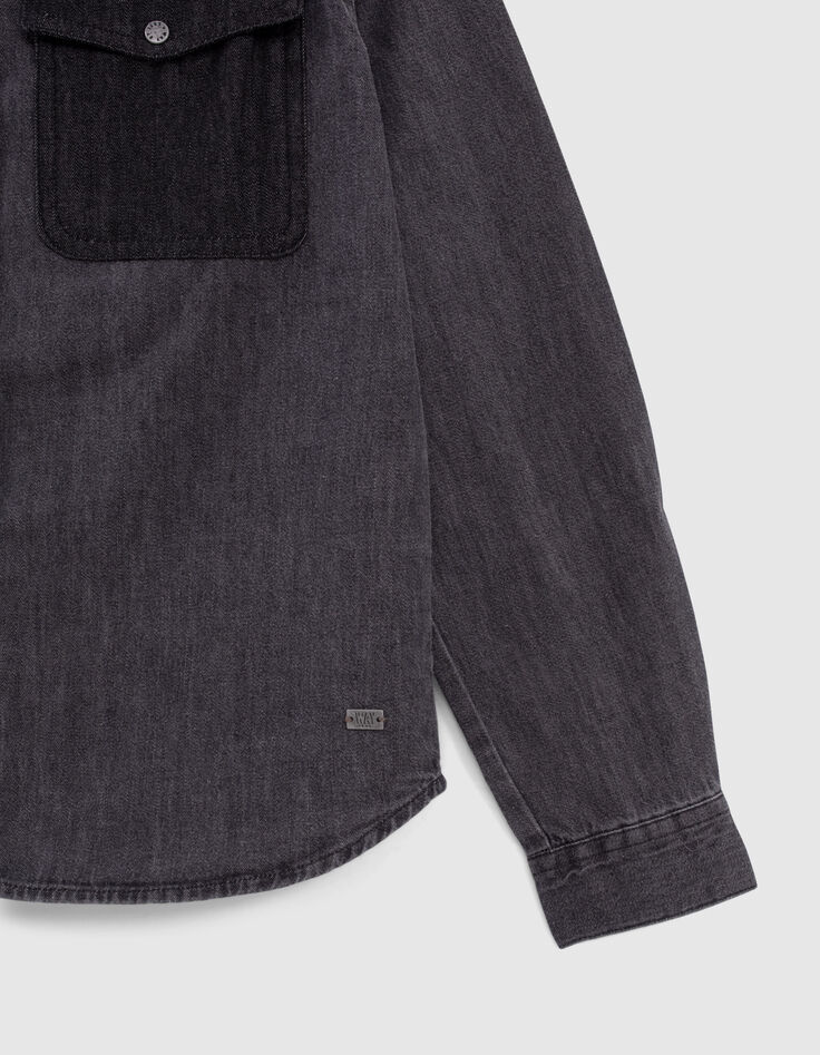 Medium grey jeanshemd afneembare kap jongens -5