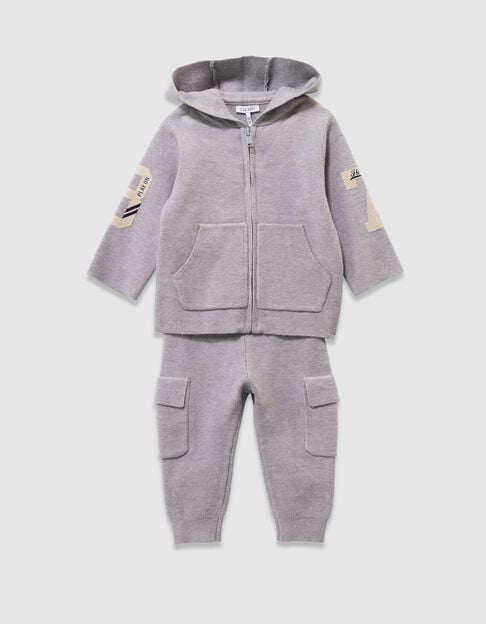 Baby boys’ grey knit cardigan and trousers outfit - IKKS