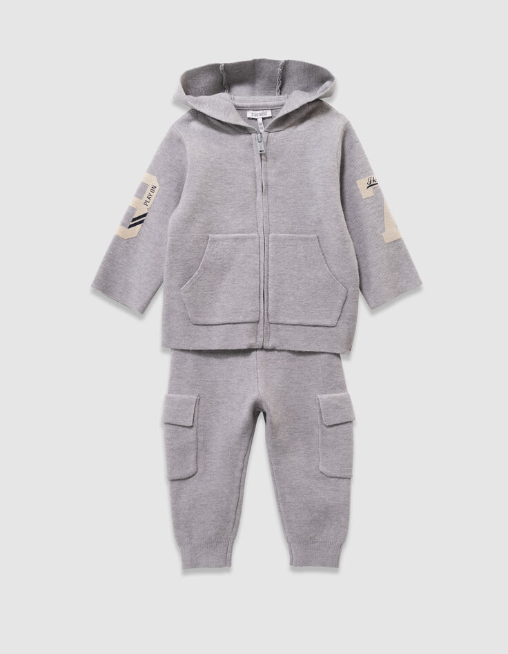 Ensemble cardigan et pantalon gris tricot bébé garçon-1