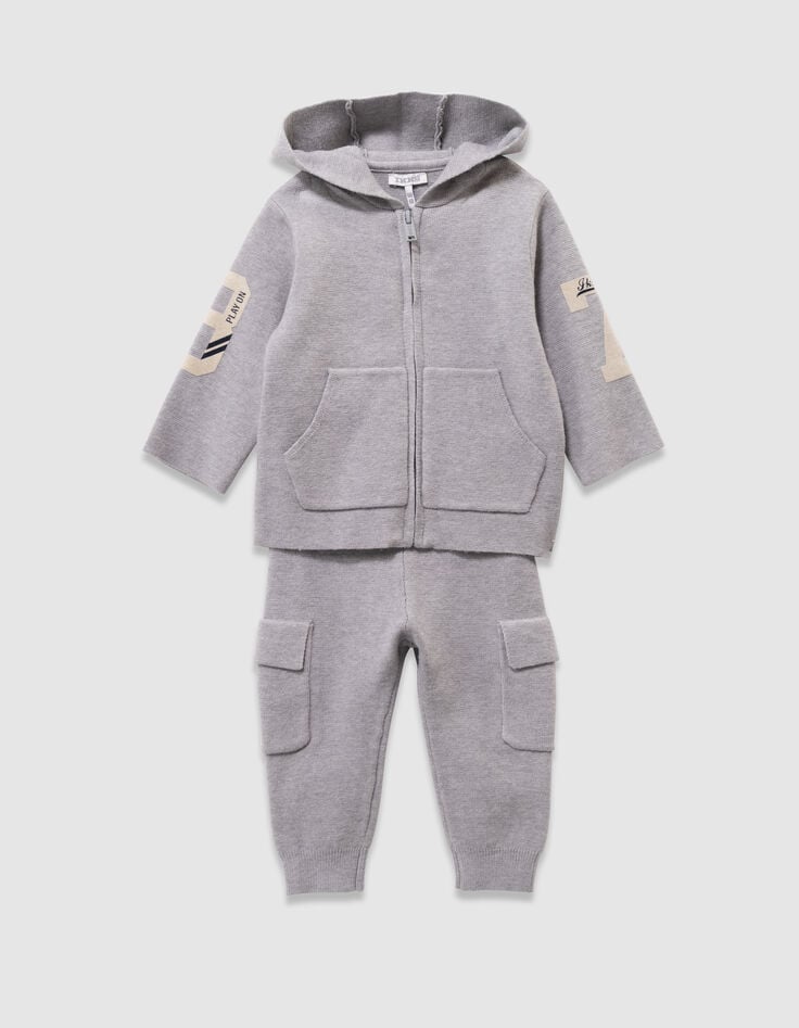 Ensemble cardigan et pantalon gris tricot bébé garçon-1 Ensemble cardigan et pantalon gris tricot bébé garçon-1