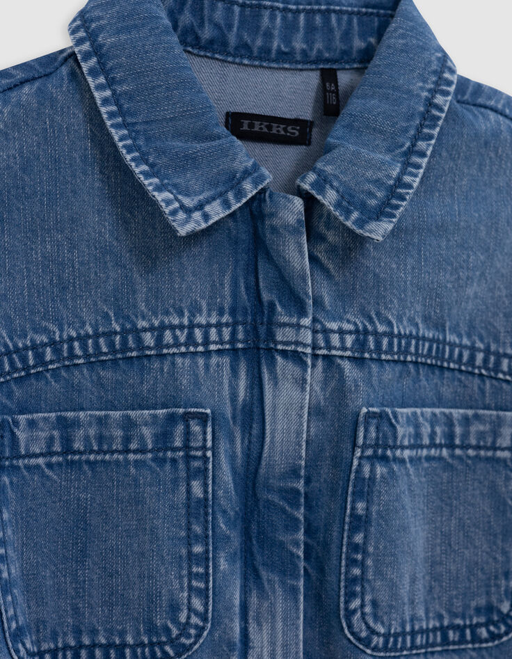 Blaues Waterless-Mädchenjeanskleid, Gürtelprint-4