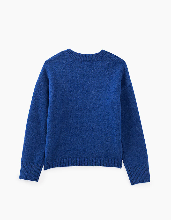 Pull bleu électrique tricot à bords-côtes pailletés fille - IKKS