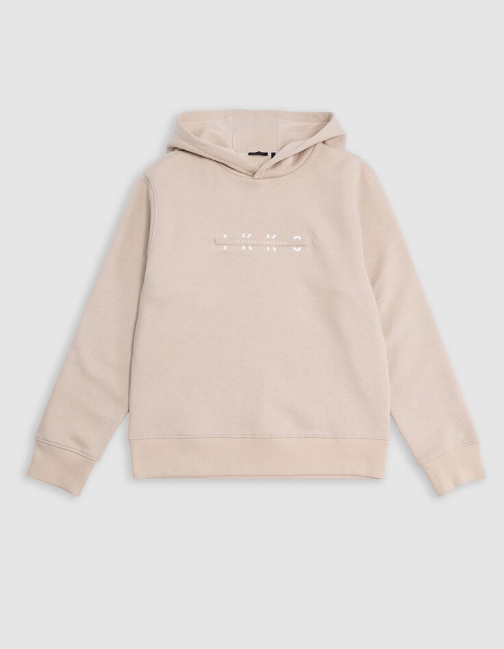 Sweat beige &agrave; capuche messages emboss&eacute;s gar&ccedil;on-1