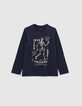 Boys’ navy T-shirt with skeleton-pirate and roses image-2
