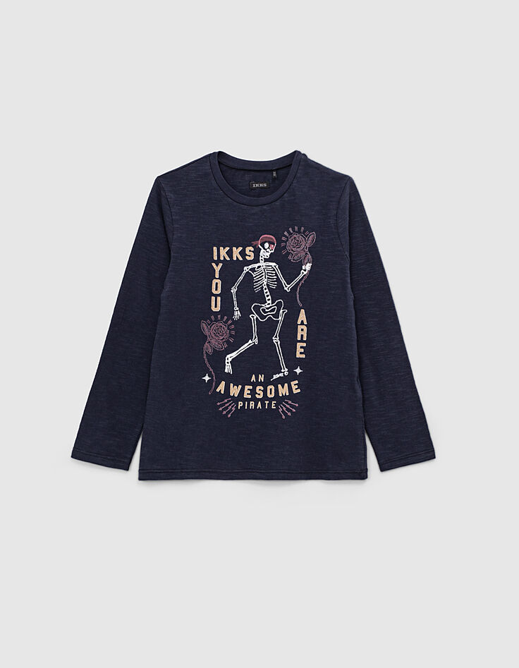 Boys’ navy T-shirt with skeleton-pirate and roses image-2 Boys’ navy T-shirt with skeleton-pirate and roses image-2
