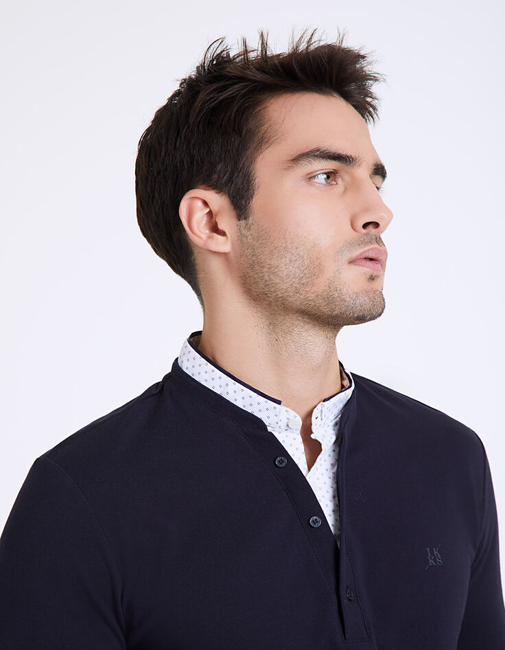 Polo marino punto piqué cuello camisero Hombre-4